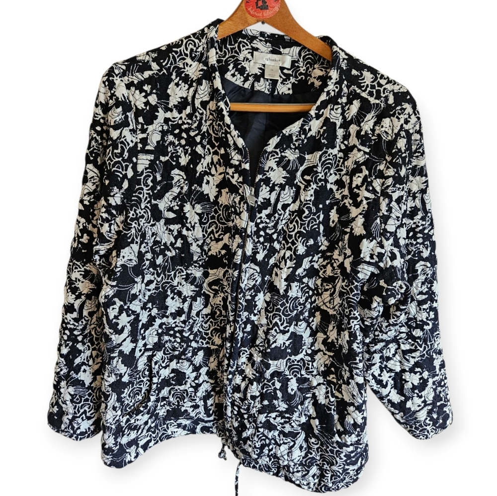 CJ Banks Womens Elegant Black and White Quilted Zip Up Jacket Women's 2x